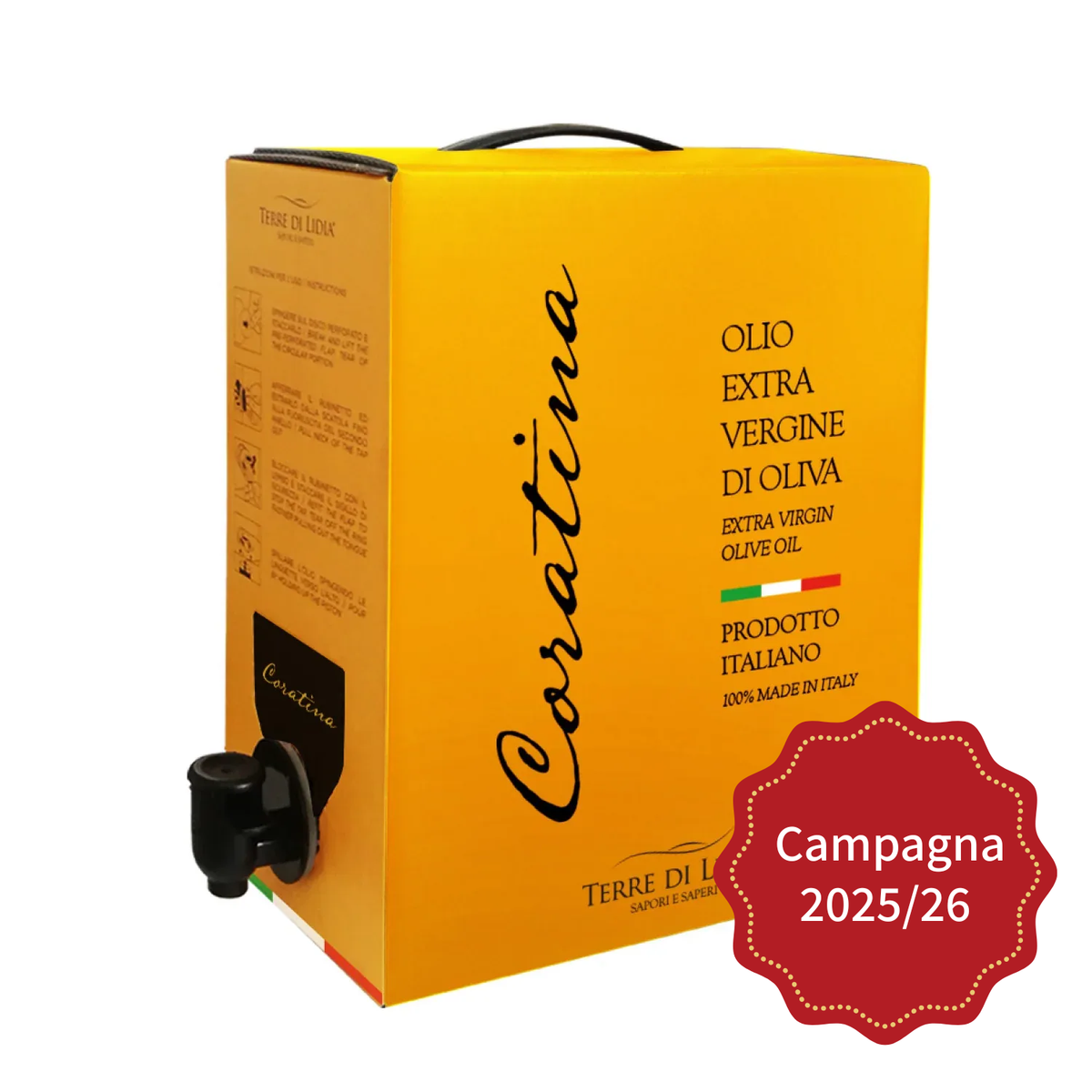 Cultivar Coratina - Huile d’olive extra vierge - Sac dans la boîte 5 litres - Campagne 2025/2026