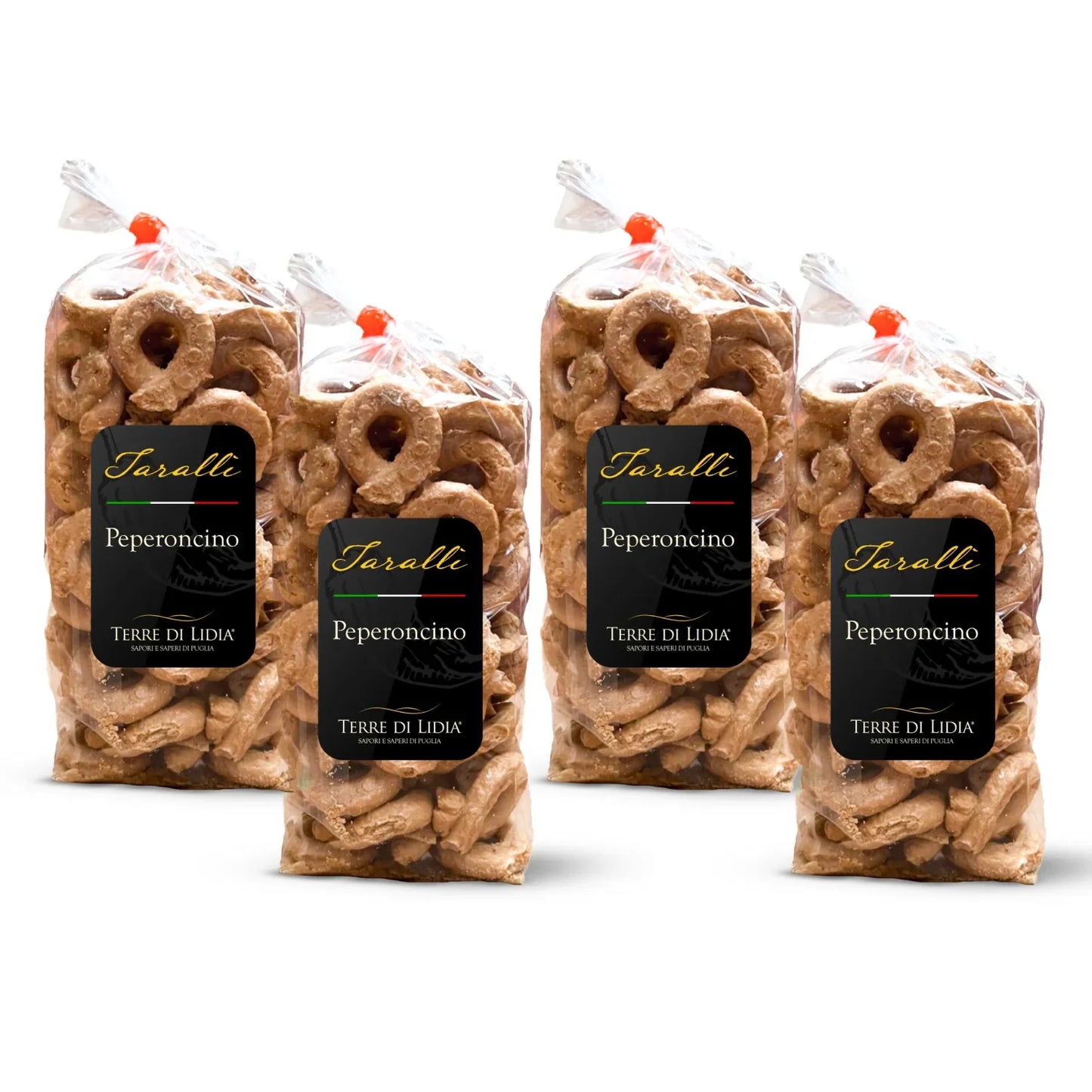 Taralli Pugliesi al Peperoncino - Senza conservanti - 4x300g (Totale 1,2kg) - Terre di Lidia