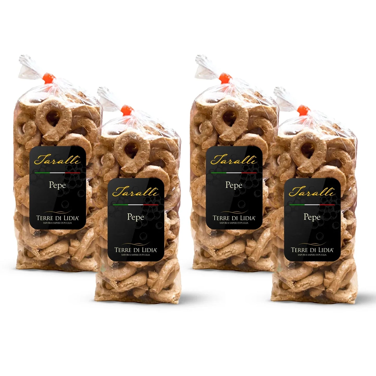 Taralli Pugliesi al Pepe - Senza conservanti - 4x300g (Totale 1,2kg) - Terre di Lidia
