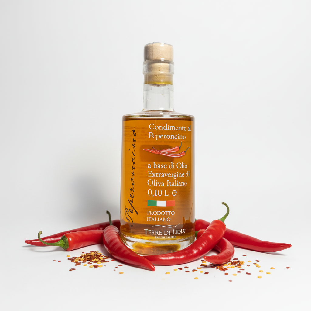 Condimento al Peperoncino - Olio Extravergine di Oliva aromatizzato al Peperoncino - Bottiglia 100ml