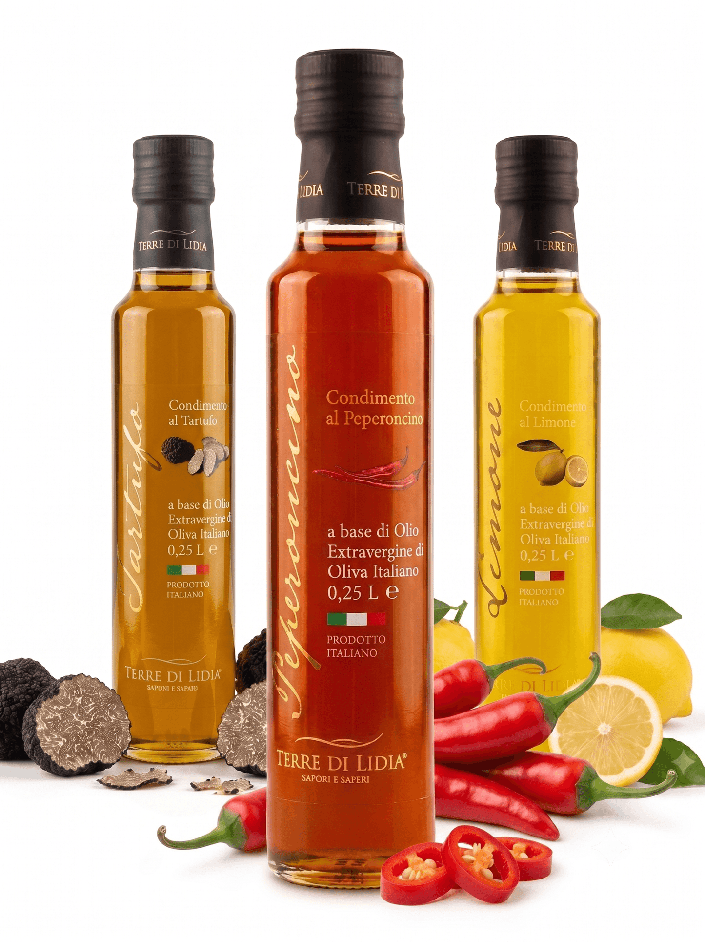 Condimento al Peperoncino+Limone+Tartufo a base di Olio Extravergine di Oliva - 3 x 250ml