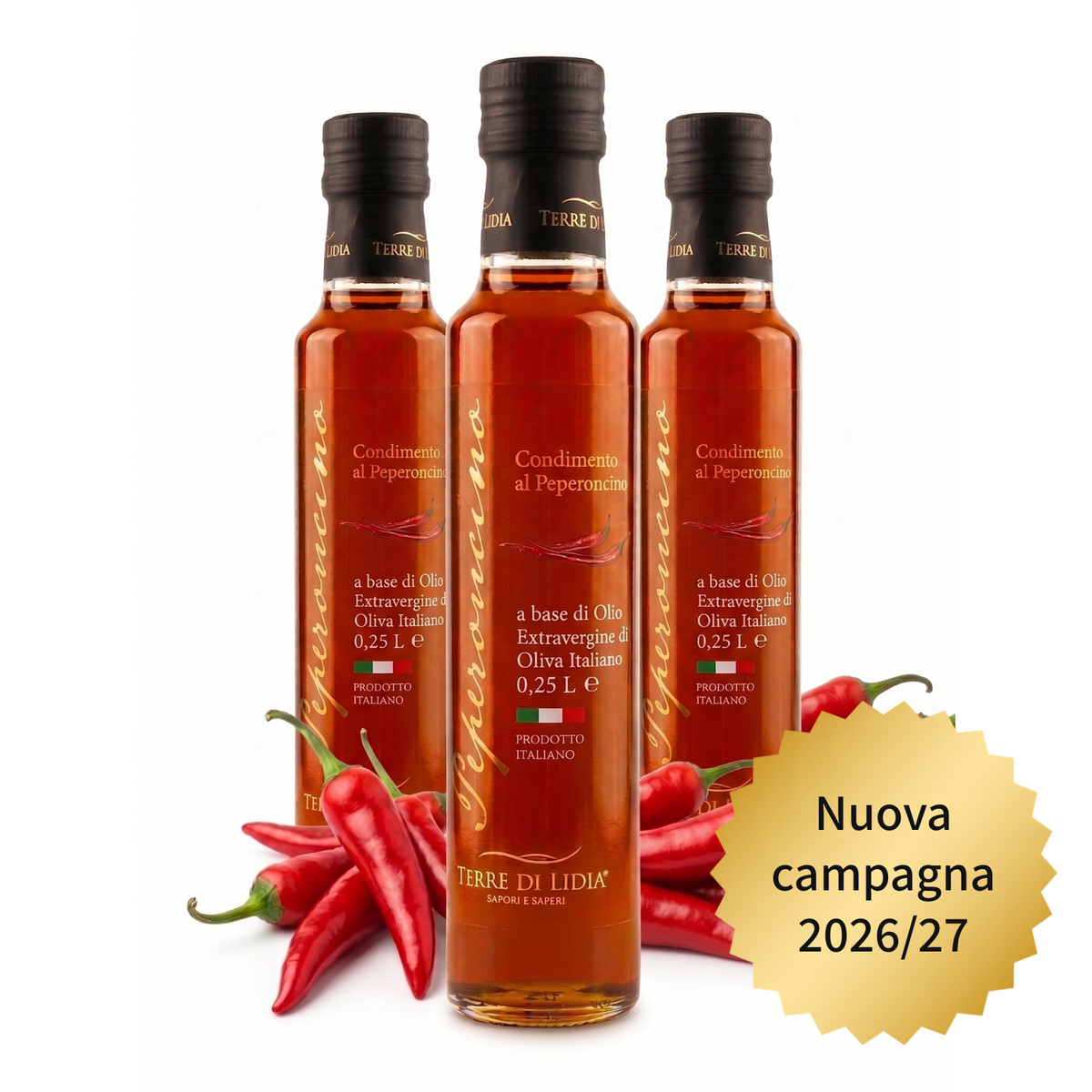 Würzöl mit scharfer Chilischote auf der Basis von nativem Olivenöl extra – 3 x 250ml