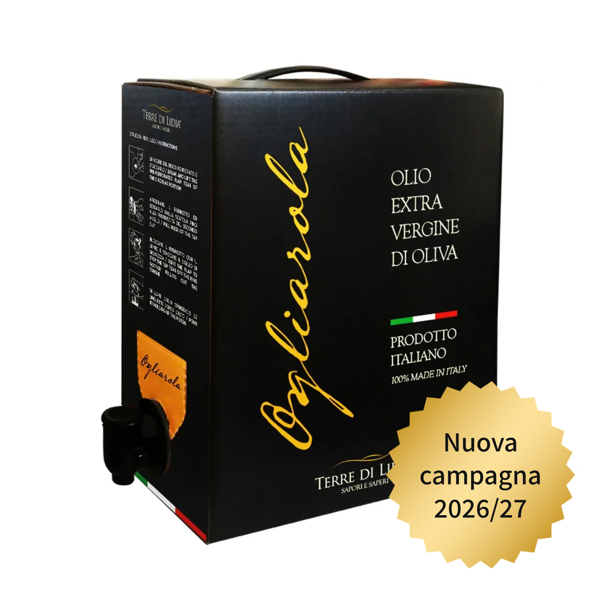 Ogliarola Cultivar - Extra Virgin Olive Oil - Bag in Box 5 Liters - 2025/2026 Season