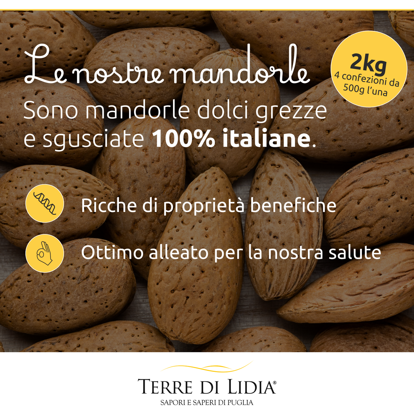 Mandorle dolci grezze sgusciate (4 Confezioni da 500g)