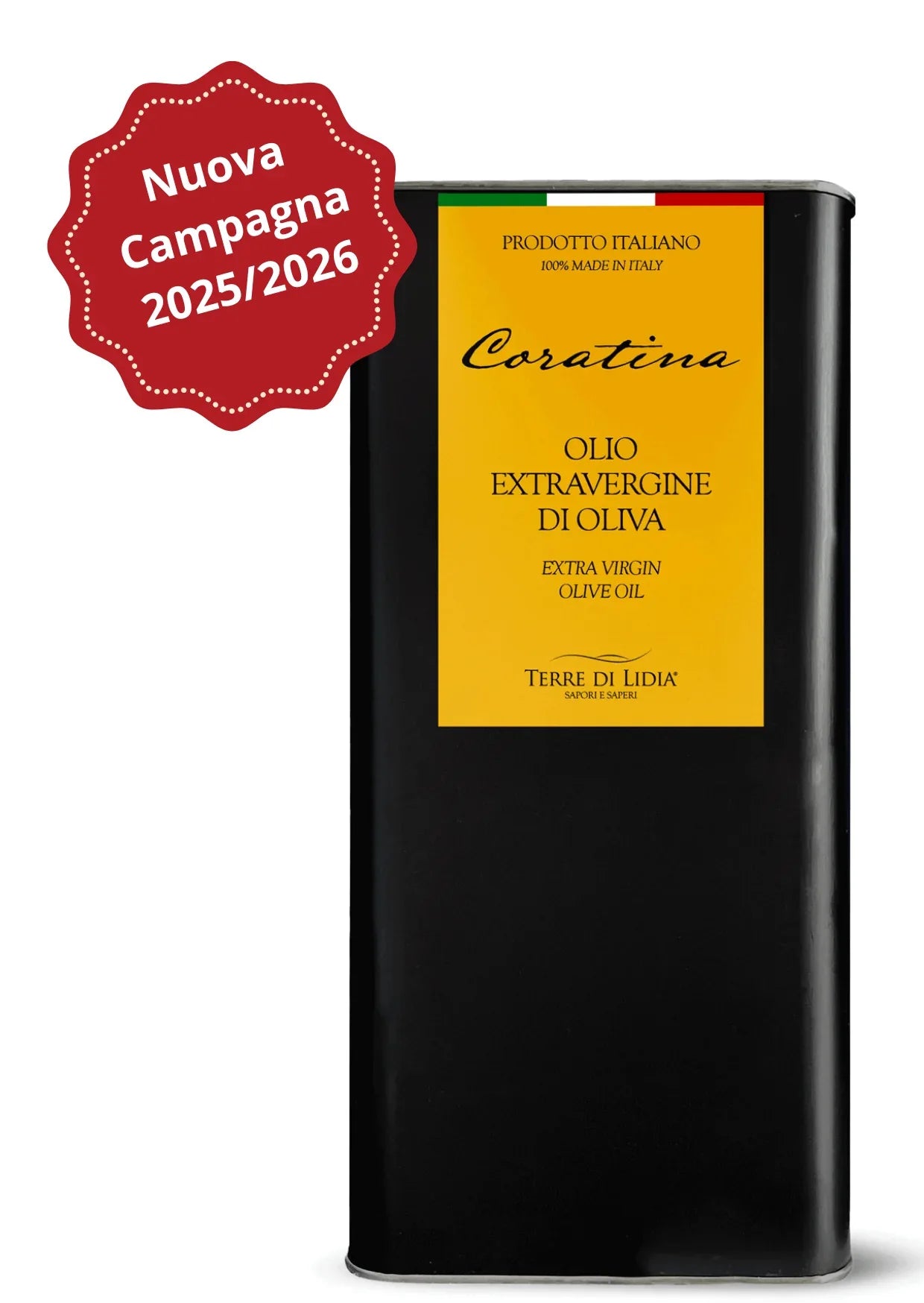 Cultivar Coratina - Olio Extravergine di Oliva - Lattina Metallica 5 Litri - Campagna 2025/2026 - Terre di Lidia